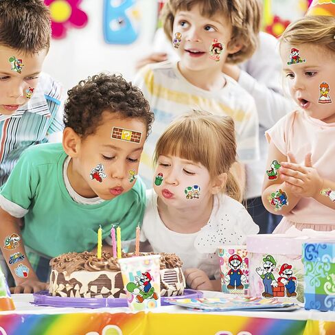 من أجل لوازم حفلات أعياد الميلاد من ماريو - 102 قطعة من زينة الوشم المؤقت لموضوع ماريو للأطفال - 12 ورقة من ملصقات الوشم المضيئة - أشياء متنوعة لمستلزمات الحفلات، حقيبة جودي للأولاد والبنات in Kuwait