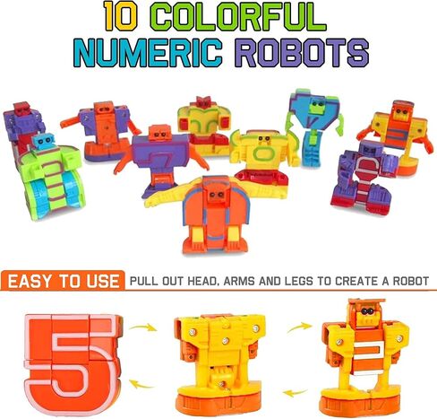 Liberty Imports 15 PCS Number Robots Transforming Toys Set - Math Counting Numerical Transform Robot Figures, Educational STEM Learning Bots for Kids in Saudi Arabia