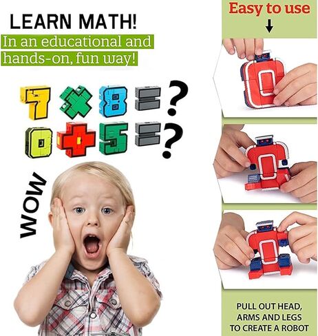 Liberty Imports 15 PCS Number Robots Transforming Toys Set - Math Counting Numerical Transform Robot Figures, Educational STEM Learning Bots for Kids in Saudi Arabia