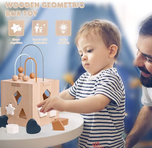ألعاب مركزية مكعبة خشبية للأنشطة من bopoobo مع أداة فرز على شكل متاهة من الخرز لـ 1-3 ألعاب مونتيسوري للأطفال الصغار ألعاب تعليمية خشبية تنموية للأطفال in Kuwait