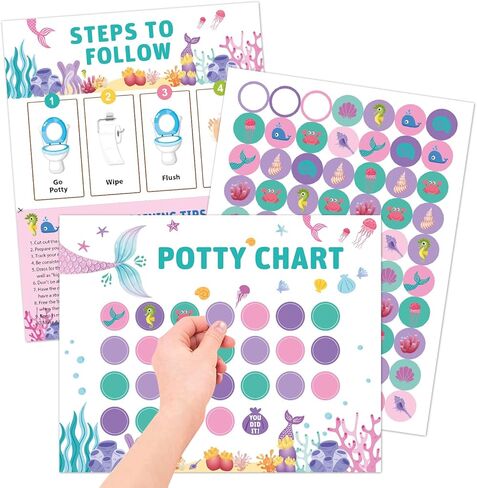Mermaid Potty Training Chart For Toddler Girls - Potty Chart For Girls With Sticker, Sticker Chart For Kids Potty Training Reward Chart, Potty Training Sticker Chart For Girls Potty, Kids Reward Chart in Kuwait