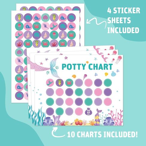 Mermaid Potty Training Chart For Toddler Girls - Potty Chart For Girls With Sticker, Sticker Chart For Kids Potty Training Reward Chart, Potty Training Sticker Chart For Girls Potty, Kids Reward Chart in Kuwait