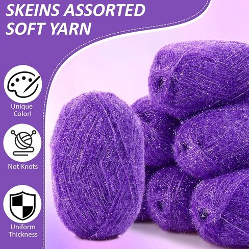 Timgle 8 Skeins 219 Yard Eyelash Yarn Scrubby Yarn for Dishcloths Polyester for Scrubber Crochet and Knitting Project Total 1752 Yards Craft Kit in Kuwait
