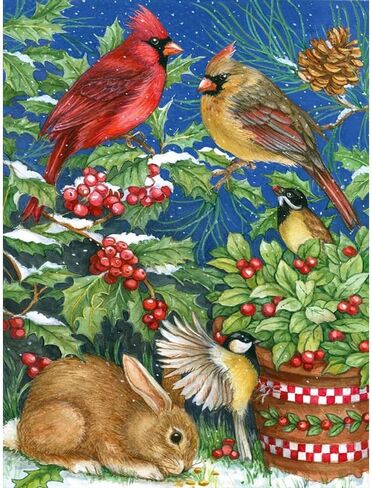 Christmas Diamond Art Painting Kits for Adults, Diamond Paintings for Beginners, Cardinal Round 5D Paint with Diamonds Pictures Gem Art Painting Kits DIY Crafts－B10049 in Kuwait