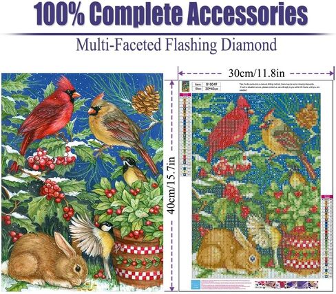 Christmas Diamond Art Painting Kits for Adults, Diamond Paintings for Beginners, Cardinal Round 5D Paint with Diamonds Pictures Gem Art Painting Kits DIY Crafts－B10049 in Kuwait