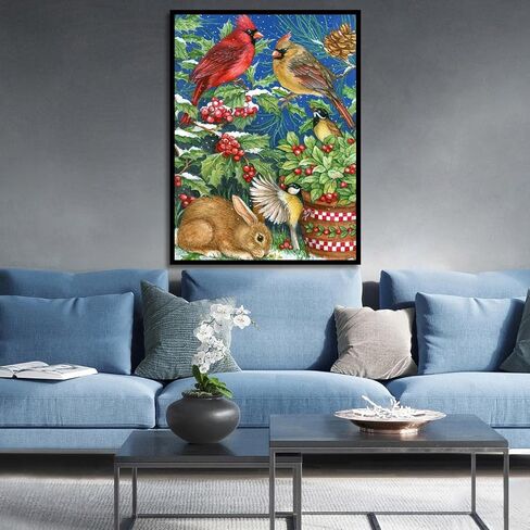 Christmas Diamond Art Painting Kits for Adults, Diamond Paintings for Beginners, Cardinal Round 5D Paint with Diamonds Pictures Gem Art Painting Kits DIY Crafts－B10049 in Kuwait