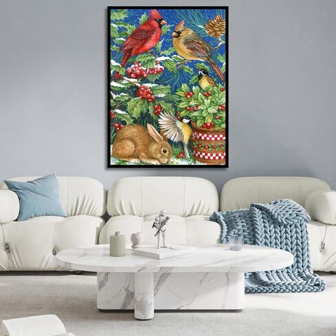 Christmas Diamond Art Painting Kits for Adults, Diamond Paintings for Beginners, Cardinal Round 5D Paint with Diamonds Pictures Gem Art Painting Kits DIY Crafts－B10049 in Kuwait