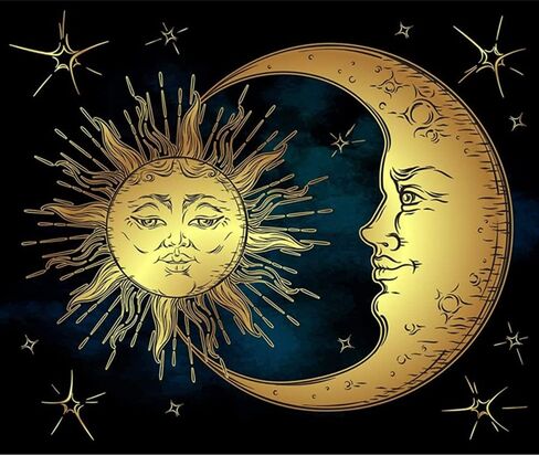 اف-كانلان مجموعة لوحة ماسية دائرية كاملة الحفر 5 دي بتصميم وجه الشمس والقمر مع الماس للشمس والقمر، لوحة فنية ماسية بالأرقام للمبتدئين، لوحة الماس مع ديكور غرفة جوهرة (16 × 12 انش) in Kuwait