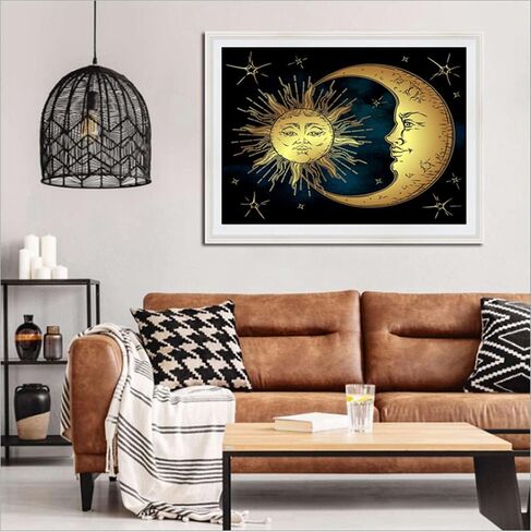 اف-كانلان مجموعة لوحة ماسية دائرية كاملة الحفر 5 دي بتصميم وجه الشمس والقمر مع الماس للشمس والقمر، لوحة فنية ماسية بالأرقام للمبتدئين، لوحة الماس مع ديكور غرفة جوهرة (16 × 12 انش) in Kuwait