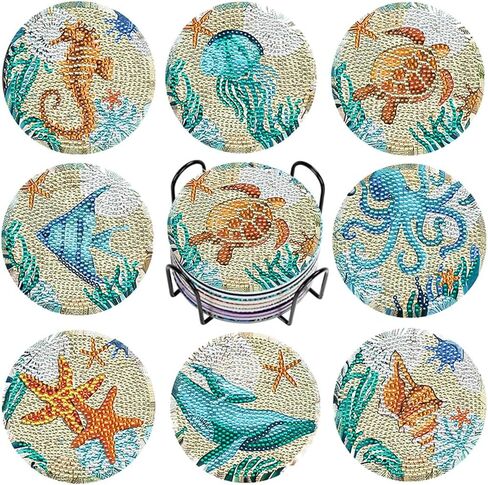 SLIMIC 8Pcs Diamond Painting Coasters Kits with Holder 5D DIY Diamond Art Crafts Diamond Art Coasters Small Diamond Painting Kits Accessories for Adults, Beginners, Kids(Mandala) in Saudi Arabia