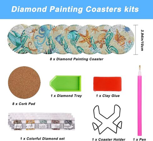 SLIMIC 8Pcs Diamond Painting Coasters Kits with Holder 5D DIY Diamond Art Crafts Diamond Art Coasters Small Diamond Painting Kits Accessories for Adults, Beginners, Kids(Mandala) in Saudi Arabia