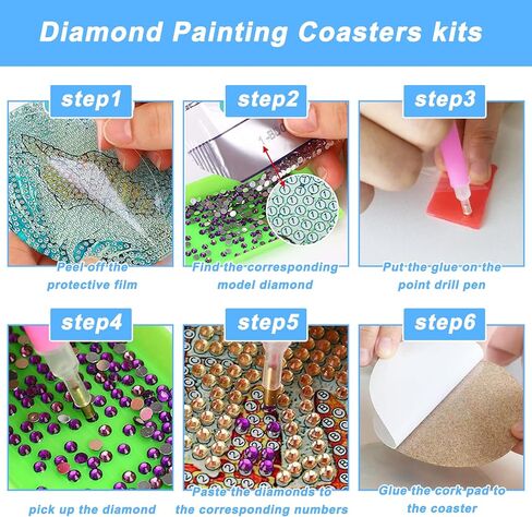 SLIMIC 8Pcs Diamond Painting Coasters Kits with Holder 5D DIY Diamond Art Crafts Diamond Art Coasters Small Diamond Painting Kits Accessories for Adults, Beginners, Kids(Mandala) in Saudi Arabia