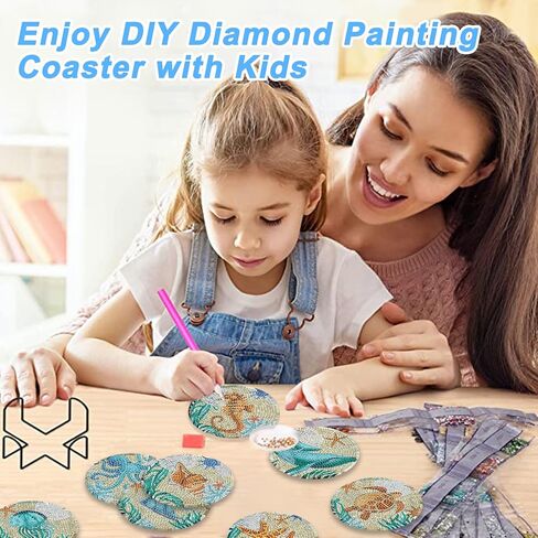 SLIMIC 8Pcs Diamond Painting Coasters Kits with Holder 5D DIY Diamond Art Crafts Diamond Art Coasters Small Diamond Painting Kits Accessories for Adults, Beginners, Kids(Mandala) in Saudi Arabia