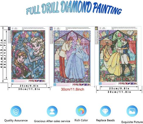 3 Pack 5D Diamond Painting by Numbers Kits for Adults,Prince and Princess Full Drill Rhinestone Embroidery Cross Stitch Arts Crafts Painting for Kids Beginner Home Wall Decor,DIY Gift,16"X12" in Kuwait