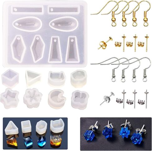 36 PCS Stud Earring Mold Tool Included 9 PCS Silicone Resin Mould, 20 PCS Stud Earring and 8 PCS Ear Hook, Woohome Casting Moulds Clear Tiny Ear for DIY Jewelry Craft Making in Saudi Arabia