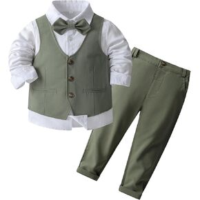 Kimocat Baby Boys Gentleman Bowtie Blue Suits Set Long Sleeve +Vest+Pants in Kuwait