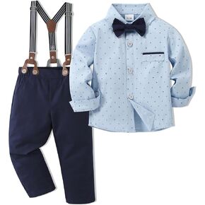 SOLOYEE Toddler Baby Boy Clothes Suit 12M-5T Boys Formal Dress Shirt+Bowtie+Suspender Pants Gentleman Wedding Outfits