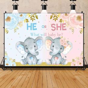 زينة حفلات استقبال المولود الجديد بتصميم فيل من ميستيكر، خلفية تصوير فوتوغرافي لحفلات استقبال المولود باللون الازرق والبينك، ديكورات حفلات استقبال المولود الجديد، ديكورات حفلات اعياد الميلاد (7×5 قدم) in Kuwait