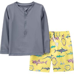 مجموعة ملابس السباحة Simple Joys من Carter's Baby للأولاد الصغار وRashguard، قرش رمادي داكن/أصفر، 4T