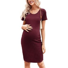 Ekouaer فستان حمل ضلع متماسكة كم قصير Bodycon فساتين عادية بسط ملابس الحمل S-XXL in Saudi Arabia