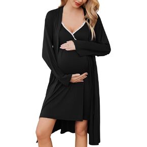Ekouaer Nursing Nightgown and Maternity Robe Set Labor and Delivery Gown | Birthing Gown Robe for Hospital Delivery, Maternity Nursing Dress Breastfeeding Nightgown, V Neck Lace Postpartum Clothes in Kuwait