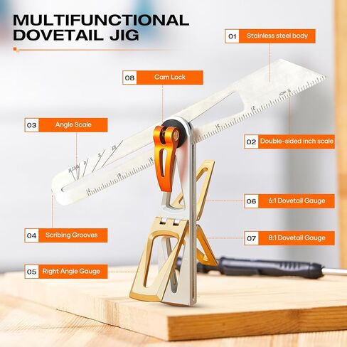 AUXTUR Dovetail Jig with Precise 6:1 and 8:1 Slopes for Woodworking - Dovetail Guide Includes T-Bevel Sliding Angle Finder Ruler Protractor Multi Angle Adjustable Gauge in Kuwait