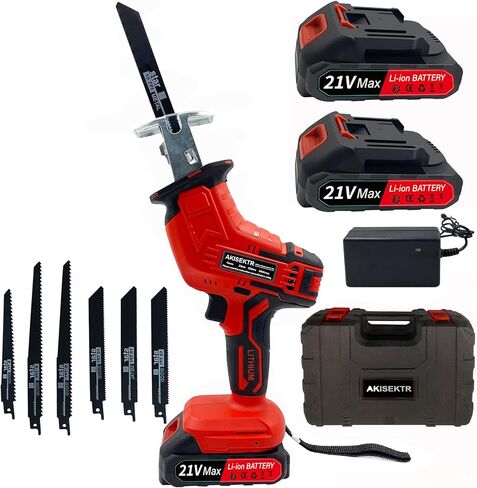 Cordless Reciprocating Saw, 6 Saw Blades for Wood & Metal, Trees, PVC Cutting, Cordless Sawzall with 2.0Ah Battery, and Fast Charger in Kuwait