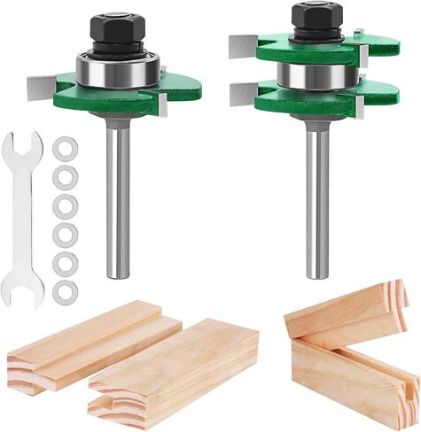 TOTOWOOD Pro Tongue and Groove Router Bit Set of 2 Pieces 1/4 Inch Shank , 3 Teeth Adjustable T Shape Wood Milling Cutter in Saudi Arabia