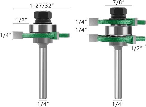TOTOWOOD Pro Tongue and Groove Router Bit Set of 2 Pieces 1/4 Inch Shank , 3 Teeth Adjustable T Shape Wood Milling Cutter in Saudi Arabia
