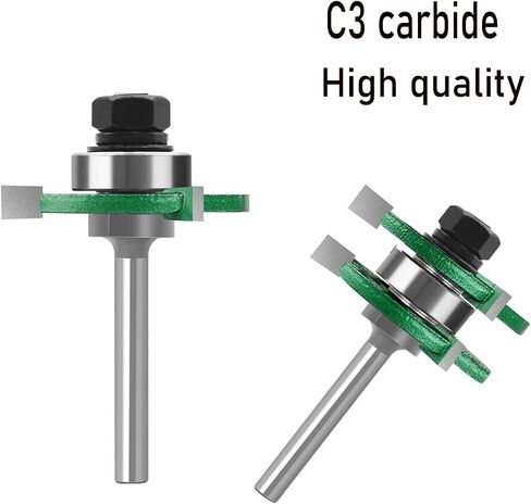 TOTOWOOD Pro Tongue and Groove Router Bit Set of 2 Pieces 1/4 Inch Shank , 3 Teeth Adjustable T Shape Wood Milling Cutter in Saudi Arabia