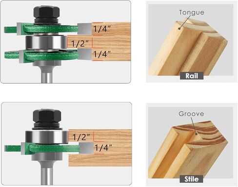 TOTOWOOD Pro Tongue and Groove Router Bit Set of 2 Pieces 1/4 Inch Shank , 3 Teeth Adjustable T Shape Wood Milling Cutter in Saudi Arabia