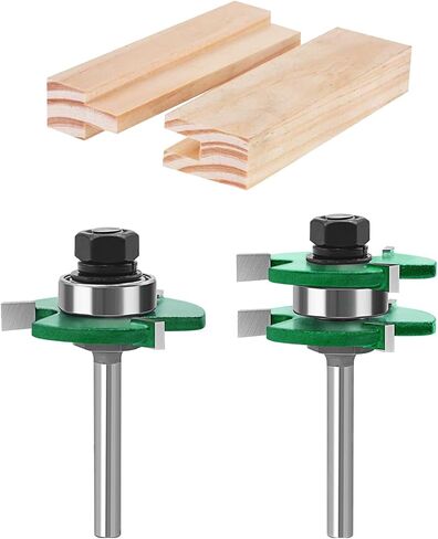 TOTOWOOD Pro Tongue and Groove Router Bit Set of 2 Pieces 1/4 Inch Shank , 3 Teeth Adjustable T Shape Wood Milling Cutter in Saudi Arabia