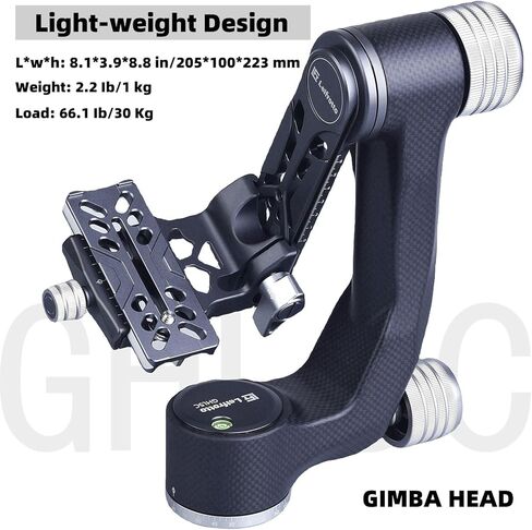 رأس جيمبال من ألياف الكربون من Leifrotto للكاميرات التي لا تحتوي على مرايا، رأس حامل ثلاثي صغير بحجم السفر نظام QR Arca-Swiss QR، التصوير باستخدام لوحة PL100N، لكاميرا DSLR حتى 66.1 رطل/30 كجم GHL5C in Kuwait