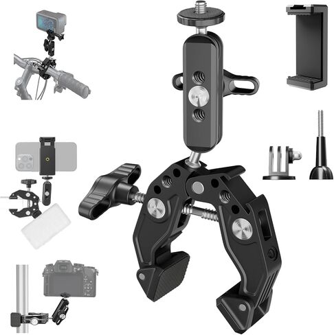EMART Super Clamp مع ذراع سحري برأس كروي مزدوج 360 درجة، حذاء بارد، خيوط 1/4 بوصة 3/8 بوصة، محول تركيب كاميرا الهاتف/الحركة لقضيب حامل ثلاثي القوائم للمكتب وقضبان العارضة المتقاطعة المتوافقة مع كاميرا DSLR/Gopro/DJI in Kuwait