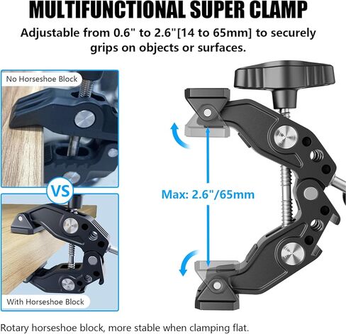 EMART Super Clamp مع ذراع سحري برأس كروي مزدوج 360 درجة، حذاء بارد، خيوط 1/4 بوصة 3/8 بوصة، محول تركيب كاميرا الهاتف/الحركة لقضيب حامل ثلاثي القوائم للمكتب وقضبان العارضة المتقاطعة المتوافقة مع كاميرا DSLR/Gopro/DJI in Kuwait