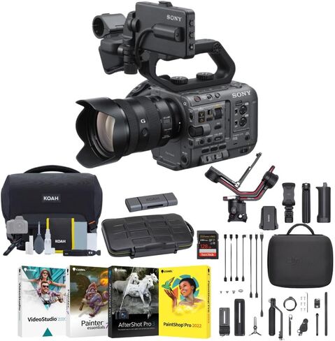 كاميرا Sony ILME-FX6 سينما لاين رقمية كاملة الإطار مع مجموعة عدسات FE مقاس 24-105 مم f/4 G مع مثبت جيمبال DJI RS 3 Pro، وبطاقة SD سعة 128 جيجابايت، وحقيبة ذاكرة، وبرنامج صور Corel، وحقيبة كاميرا (6 قطع) in Saudi Arabia