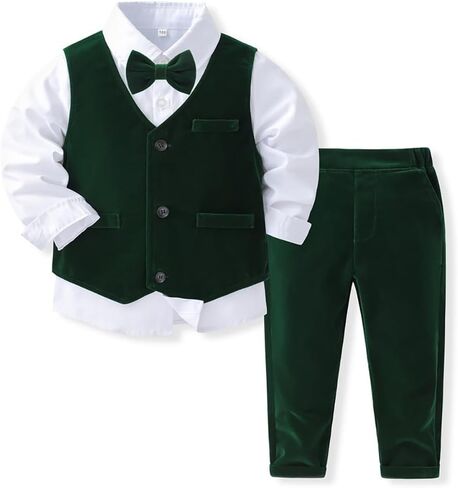 IDOPIP Toddler Kids Baby Boys Formal Suit Gentleman Outfit Long Sleeve Shirt with Bowtie + Vest + Pants Overalls Clothes 2-8T in Saudi Arabia
