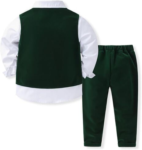 IDOPIP Toddler Kids Baby Boys Formal Suit Gentleman Outfit Long Sleeve Shirt with Bowtie + Vest + Pants Overalls Clothes 2-8T in Saudi Arabia