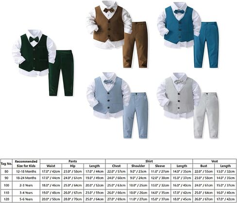IDOPIP Toddler Kids Baby Boys Formal Suit Gentleman Outfit Long Sleeve Shirt with Bowtie + Vest + Pants Overalls Clothes 2-8T in Saudi Arabia
