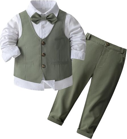 مجموعة بدلات Kimocat Baby Boys Gentleman Bowtie باللون الأزرق بأكمام طويلة + سترة + بنطلون in Kuwait