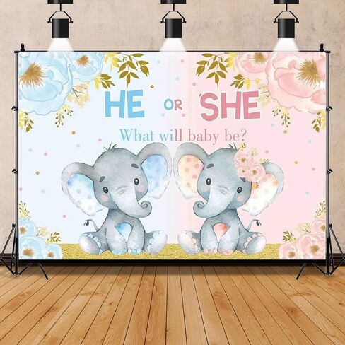 زينة حفلات استقبال المولود الجديد بتصميم فيل من ميستيكر، خلفية تصوير فوتوغرافي لحفلات استقبال المولود باللون الازرق والبينك، ديكورات حفلات استقبال المولود الجديد، ديكورات حفلات اعياد الميلاد (7×5 قدم) in Kuwait
