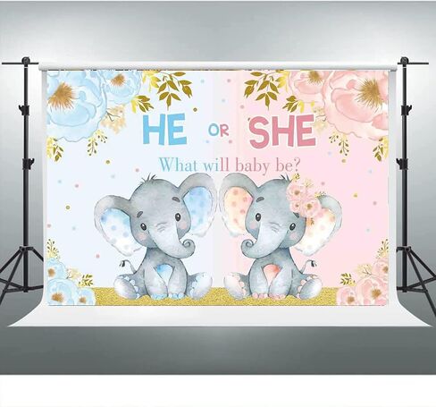 زينة حفلات استقبال المولود الجديد بتصميم فيل من ميستيكر، خلفية تصوير فوتوغرافي لحفلات استقبال المولود باللون الازرق والبينك، ديكورات حفلات استقبال المولود الجديد، ديكورات حفلات اعياد الميلاد (7×5 قدم) in Kuwait