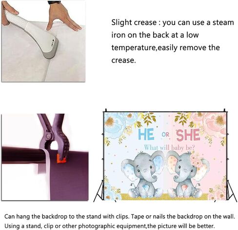 زينة حفلات استقبال المولود الجديد بتصميم فيل من ميستيكر، خلفية تصوير فوتوغرافي لحفلات استقبال المولود باللون الازرق والبينك، ديكورات حفلات استقبال المولود الجديد، ديكورات حفلات اعياد الميلاد (7×5 قدم) in Kuwait