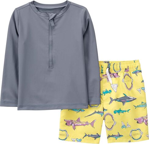 مجموعة ملابس السباحة Simple Joys من Carter's Baby للأطفال الصغار وRashguard، قرش رمادي داكن/أصفر، 5T in Kuwait