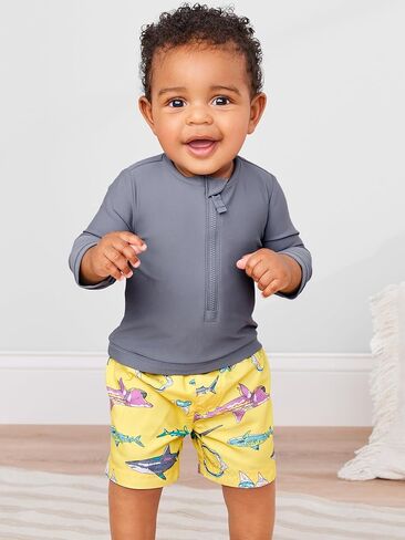 مجموعة ملابس السباحة Simple Joys من Carter's Baby للأطفال الصغار وRashguard، قرش رمادي داكن/أصفر، 5T in Kuwait