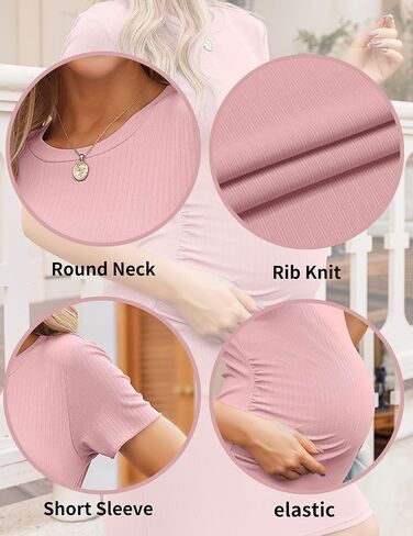 Maternity Dress for Photoshoot Baby Shower Summer Casual Dresses Pregnancy | Maternity dress features ruched ribbed bodycon styling and stretch for everyday pregnancy wear and casual summer outfits in Saudi Arabia