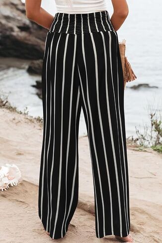 Womens High Waisted Wide Leg Palazzo Pants Casual Lounge Boho Flowy Pants with Pockets in Saudi Arabia