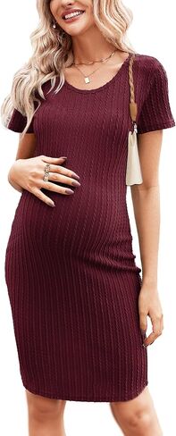 Ekouaer فستان حمل ضلع متماسكة كم قصير Bodycon فساتين عادية بسط ملابس الحمل S-XXL in Saudi Arabia