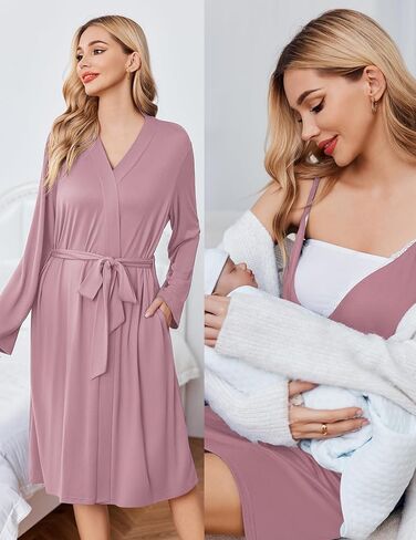 Ekouaer Nursing Nightgown and Maternity Robe Set Labor and Delivery Gown | Birthing Gown Robe for Hospital Delivery, Maternity Nursing Dress Breastfeeding Nightgown, V Neck Lace Postpartum Clothes in Saudi Arabia