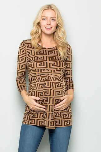 My Bump Women's 3/4 SLV Front Pleated Maternity Top(Made in USA) in Kuwait